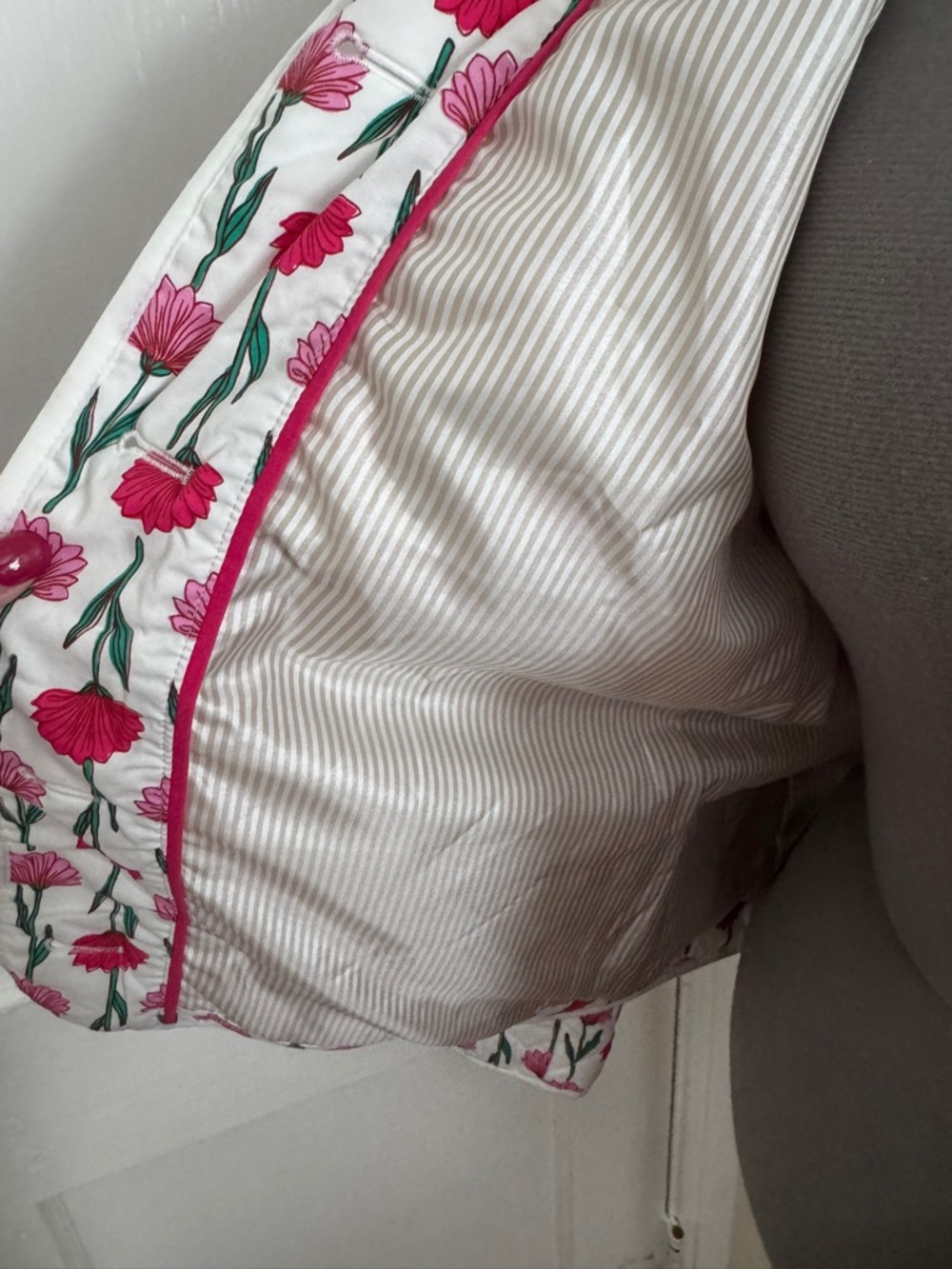 J. Crew Quilted White Jacket with Pink Floral Print - Picture 3 of 5